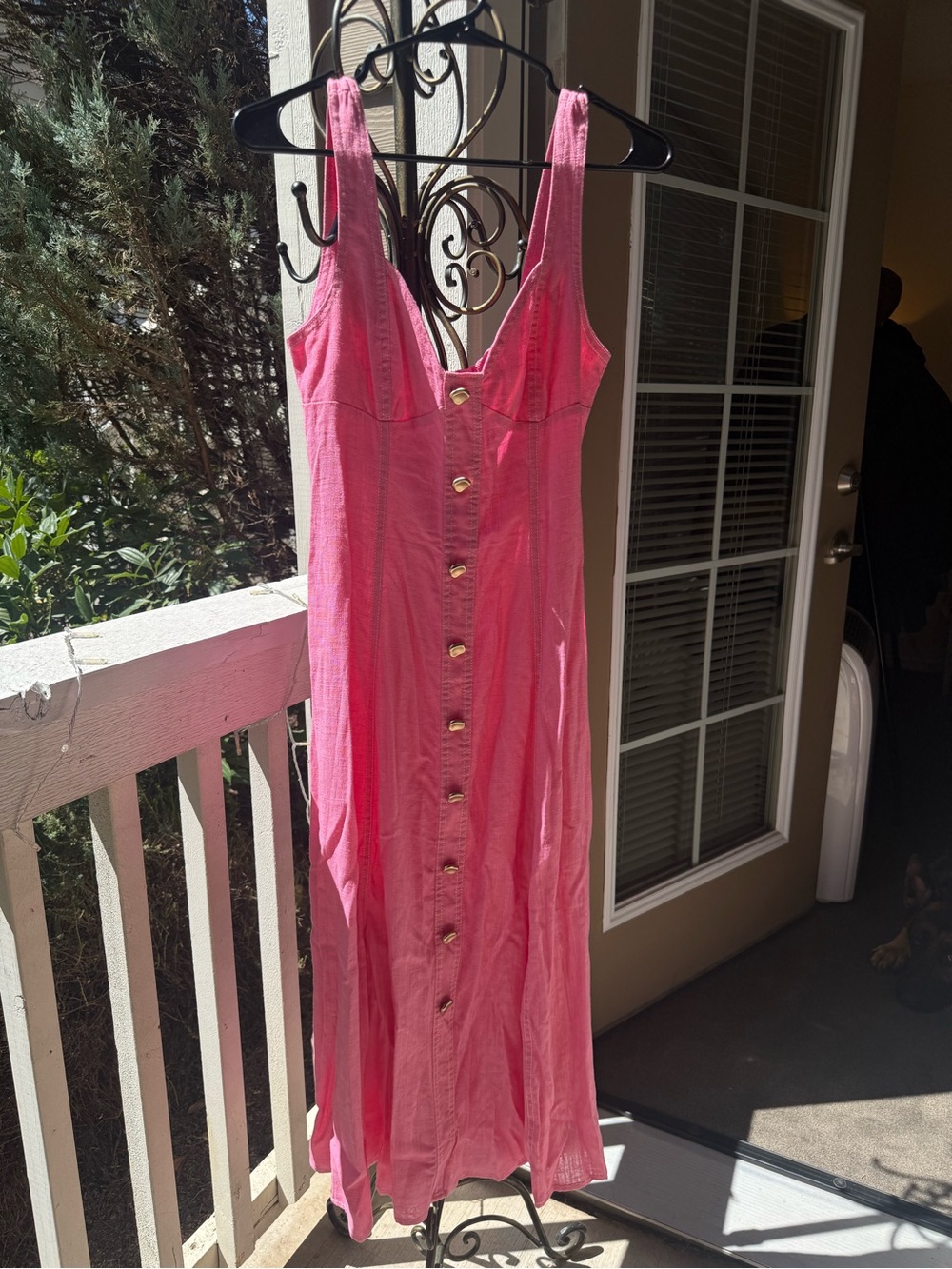 Pink Button-Front Maxi Dress - Sleeveless Summer Style